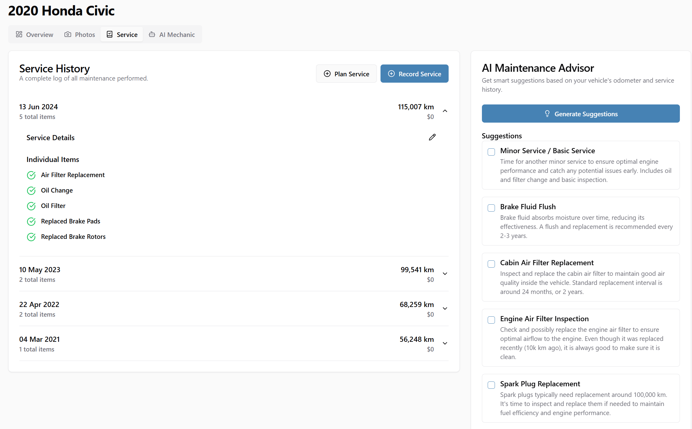Service history book